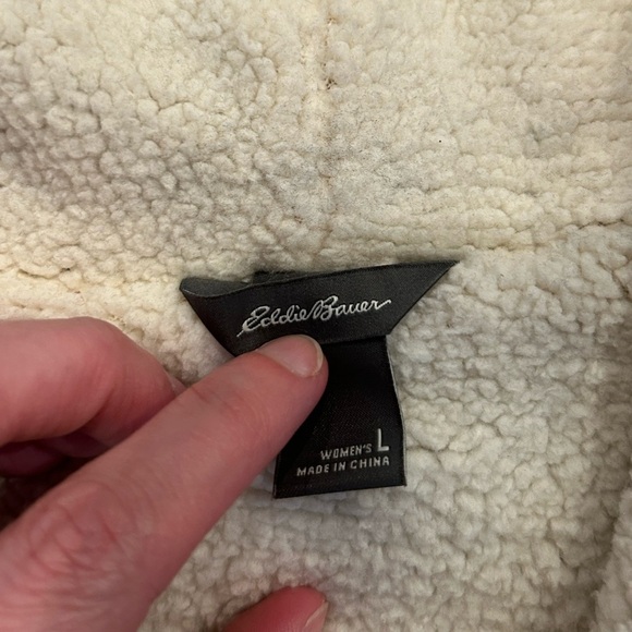 Eddie Bauer Large Office Red Wine Sherpa Lined Open Front Cardigan Jacket - Picture 3 of 6